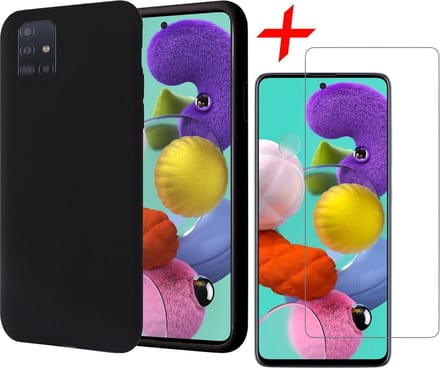 Hoesje geschikt voor Samsung Galaxy A51 - Liquid Siliconen Case Zwart + Screenprotector