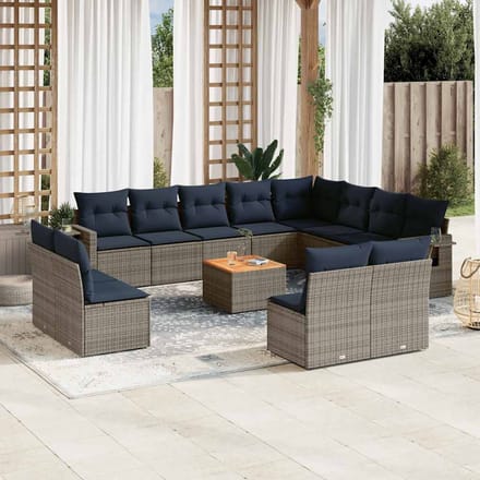 vidaXL - 13-delige - tuinbankset - met - kussens, - grijs - polyrotan