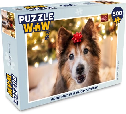 Puzzel Hond met een rood strikje - Legpuzzel - Puzzel 500 stukjes