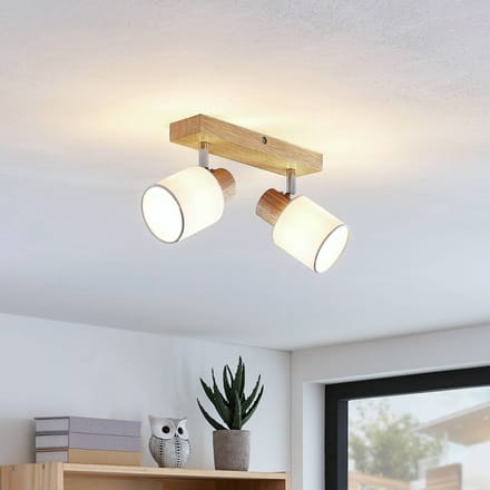 Lindby - buitenspot - 2lichts - Hout, stof - H: 18 cm - E14 - licht hout, wit