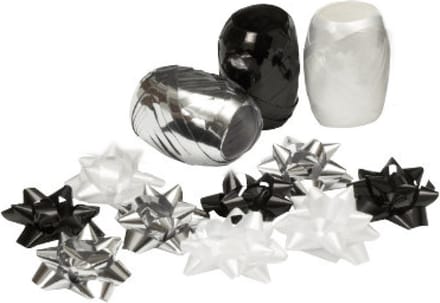 Krullint - Zwart, wit & zilver - 3 Bolletjes & 9 strikjes