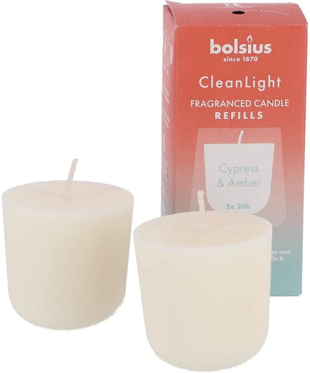 Bolsius - Clean Light - Geurkaars - Navulling - 2 stuks per verpakking - Cypress & Amber