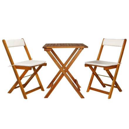 vidaXL - 3-delige - Bistroset - inklapbaar - met - kussens - massief - acaciahout
