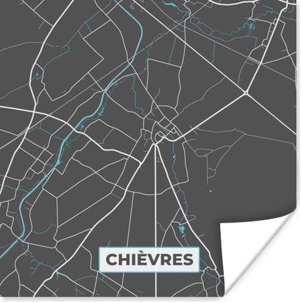 Poster Stadskaart – Grijs - Kaart – Chièvres – België – Plattegrond - 75x75 cm