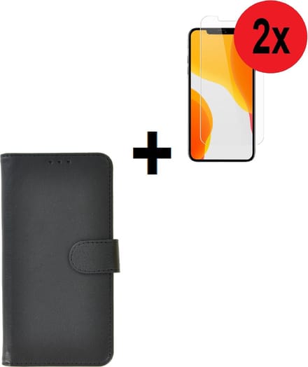 Geschikt voor iPhone 12 Pro Max Hoesje - 12 Pro Max Screenprotector - 12 Pro Max hoes Wallet Bookcase Zwart + 2x Screenprotector