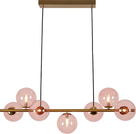 Olucia - REMO - Hanglamp - Roze / Messing - 7L - Vorm: Rechthoek