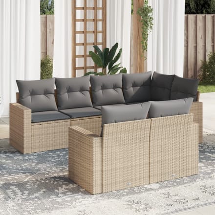 vidaXL - 7-delige - Loungeset - met - kussens - poly - rattan - beige