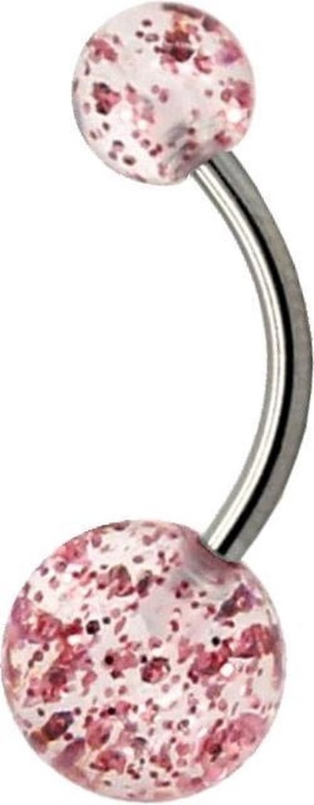 Fako Bijoux® - Navelpiercing - Acryl & RVS - Glitter - Roze
