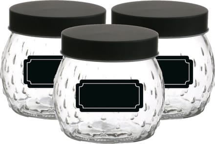 Voorraadpot/bewaarpot Mora - 6x - 1L - glas - zwart - incl. etiketten