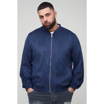 Plus Faux Suede Regular Fit Bomber Jacket | Navy | Size 2XL