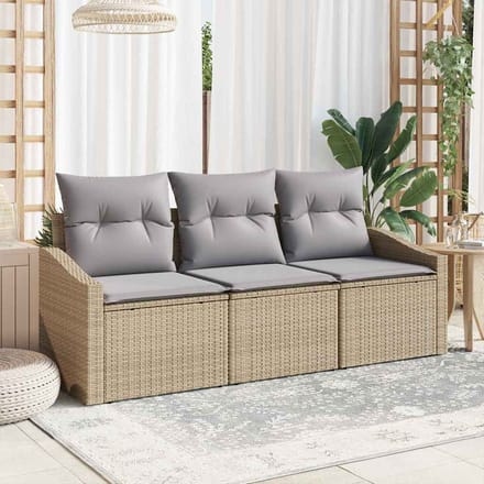 vidaXL - Tuinbank - Set - 3 - st - Beige - en - Lichtgrijs - poly - rattan