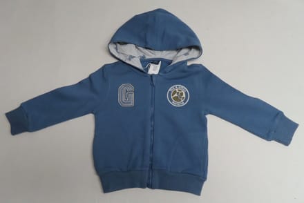 Gilet - Jongens - Blauw - Lichte sweat - Giraf - Rits en kap - 1 jaar 80