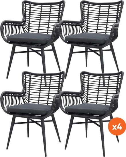 Set van 4 - Jasmine dining tuinstoel - Black
