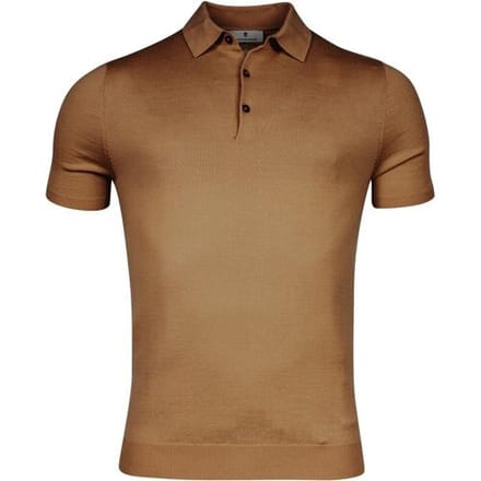 Thomas Maine Fine Merino Pullover Polo Collar Short Sleeve Single Knit Honey Brown / male