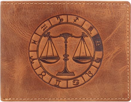 Greenburry - Vintage Lederen Heren Portefeuille Met Weegschaal Sterrenbeeld