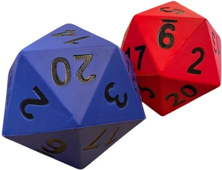 D20 Dobbelsteen Set 2 Stuks - DND Polydice - Dungeons and Dragons - Coated Foam 20-zijdig XL 14 CM