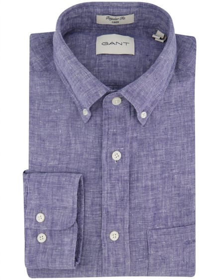Gant overhemd donkerblauw linnen gemêleerd