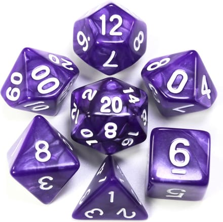 KELERINO. Dobbelstenen voor Dungeons & Dragons - Polydice - Marmer - 7 Delige Set - Paars / Wit