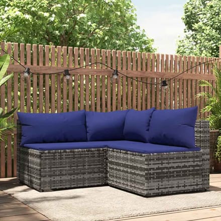 vidaXL - 3-delige - Loungeset - met - kussens - poly - rattan - grijs