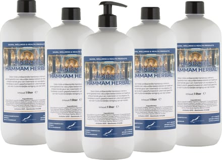 Handzeep Hammam Herbal 1 liter - met gratis pomp - set van 5 stuks - Voordeelverpakking