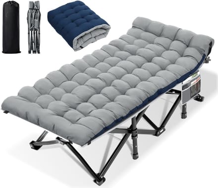 Veldbedden 1 Persoon - Veldbed - Veldbedden 1 Persoon met Matras -Grijs met blauw