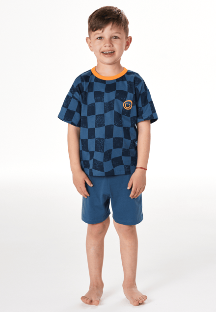 Korte pyjama met smiley-ruitjes, atlantisch blauw - Kids Nightwear 92