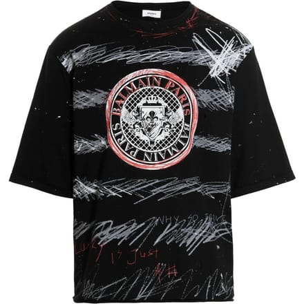Balmain Paris Graffiti Coin Logo Zwart T-shirt