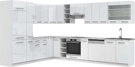 Vicco Hoekkeuken Fame-Line, Wit Hoogglans/Wit, 347 x 257 cm, WB Marmer