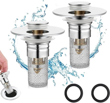 Afvoerstoppen haarzeef wastafel douche vloerafvoerfilter set van 2, RVS, 34-40 mm