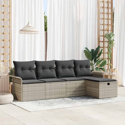 vidaXL - Tuinbank - Set - 5 - st - Lichtgrijs - poly - rattan