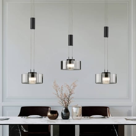 FISCHER & HONSEL LED hanglamp Lavin, lengte 100 cm, zandzwart/rookgrijs