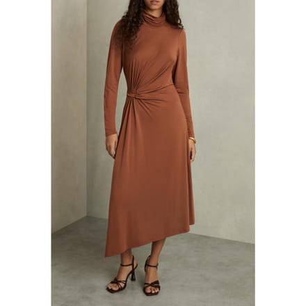 Reiss Jersey Midi Dress Camel Maat: 4 | Midi Jurken Outlet | Dames | Bruin