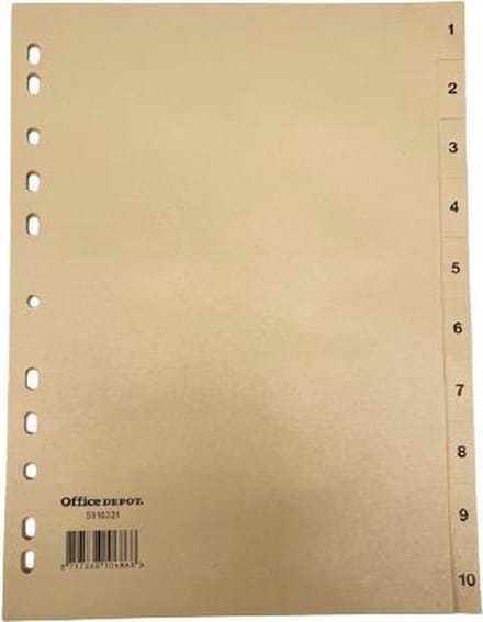 Tabbladen Beige ft A4 - 11-gaatsperforatie - Stevig karton - 1 kleur - 10 tabs - nummering