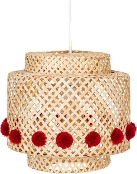 Atmosphera Kids kinderlamp/Hanglamp bamboe met pompons - Ø30xH28cm - Beige