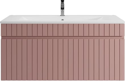 Vente-unique Roze gestreept hangmeubel voor badkamer met inbouwwastafel - 100 cm - SATARA