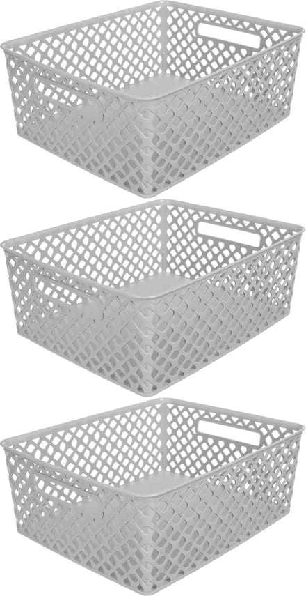 5Five Opbergmand/box van kunststof - 3x - grijs - 29 x 35 x 13 cm - 11 liter