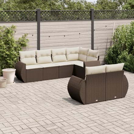 vidaXL - 7-delige - Loungeset - met - kussens - poly - rattan - bruin