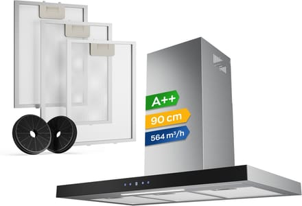 Heinrich’s HDU 7632 IX 90cm Afzuigkap RVS - inclusief set koolstoffilters – 564m3 - energieklasse A++