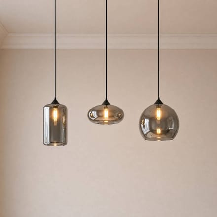 Lindby - hanglamp - 3lichts - Metaal, glas - H: 28 cm - E27 - rokerig grijs
