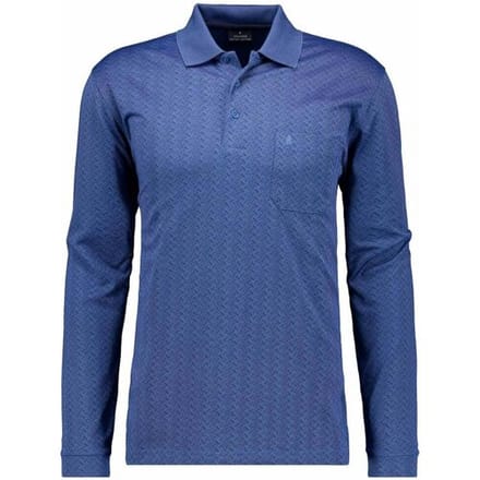 Ragman Polo Long Sleeve Overdyed Jacquard Blue Melange / male