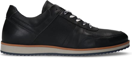 Manfield - Heren - Zwarte leren sneakers - Maat 40