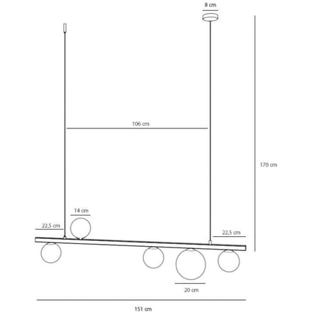 ALDEX Hanglamp Garda 5, balk, metaal, glas, zwart, 5-lamps.