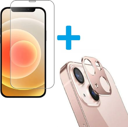 Display Bescherming Schermprotector Tempered Glass Screen Protector  + Camera lens Beschermer rosegoud Geschikt voor: Apple iPhone 12