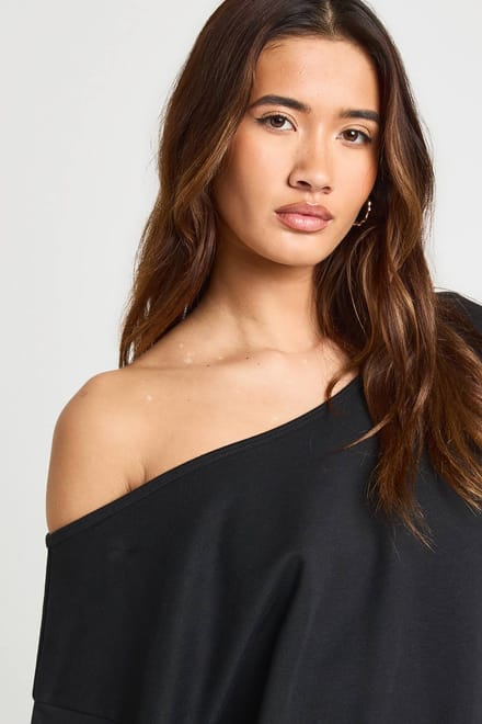 boohoo Dames Interlock Off Shoulder Sweatshirt | Black | Maat: XS