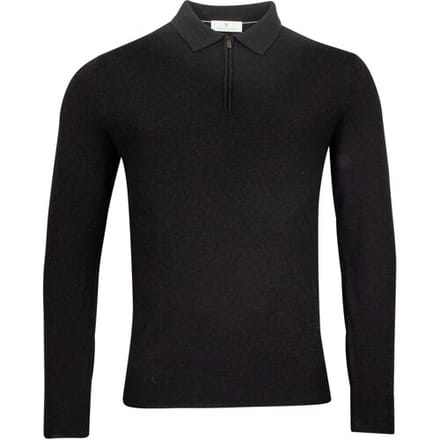 Thomas Maine Trui Pullover Half Zip Polo Collar Single Knit Merino Blend Zwart / male