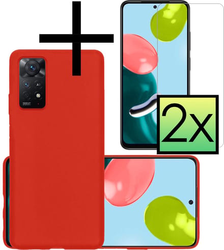 Hoesje - Met 2x Screenprotector - Geschikt voor Xiaomi Redmi Note 11s - Sterk & Shockproof - Back Cover - Siliconen Case - Telefoon Hoes - Rood