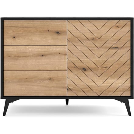 Selsey - BOULIA - Dressoir met lades - visgraat - 104 cm - zwart/eik