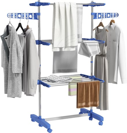 HOMCOM-Wäscheständer-Edelstahl, ABS-142L x 55B x 152H cm-Blau