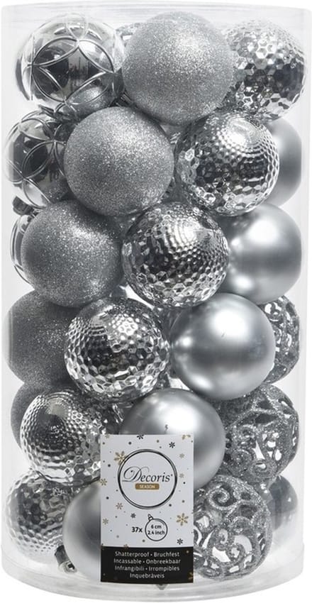 Decoris Kerstballen - 37x - zilverkleurig - 6 cm - mat en glans