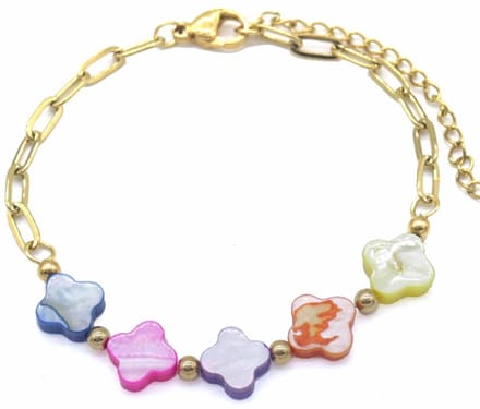 Armband Dames - Klavers - RVS - Lengte 17-21 cm - Goudkleurig